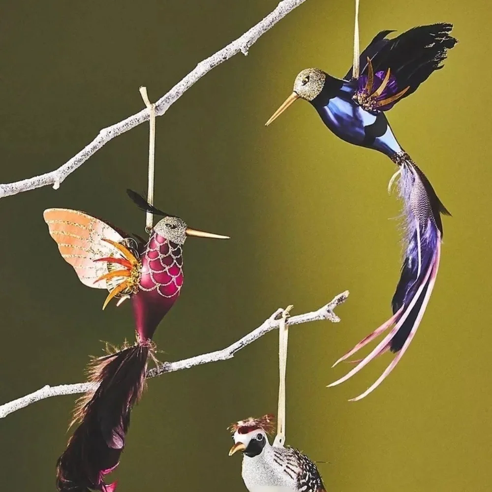 NWT Anthropologie Purple Glass Hummingbird Christmas Ornament